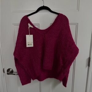 Sézane Fuchsia V-Neck Sweater